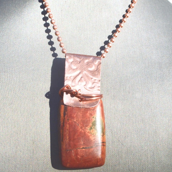 Picasso Jasper Dog Tag Pendant Necklace Copper - Picture 2 of 6